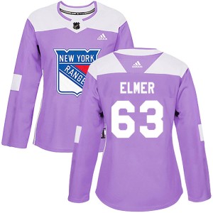 Women's New York Rangers Jake Elmer Adidas Authentic Fights Cancer Practice Jersey - Purple