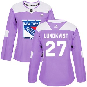 Women's New York Rangers Nils Lundkvist Adidas Authentic Fights Cancer Practice Jersey - Purple