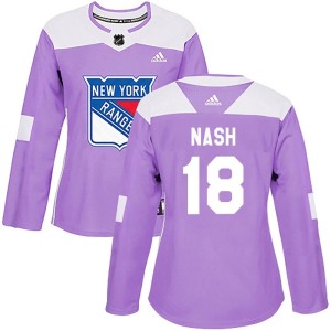 Women's New York Rangers Riley Nash Adidas Authentic Fights Cancer Practice Jersey - Purple
