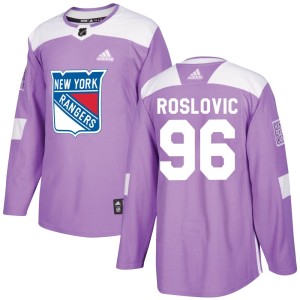 Youth New York Rangers Jack Roslovic Adidas Authentic Fights Cancer Practice Jersey - Purple
