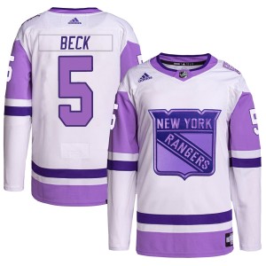 Men's New York Rangers Barry Beck Adidas Authentic Hockey Fights Cancer Primegreen Jersey - White/Purple