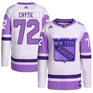 Men's New York Rangers Filip Chytil Adidas Authentic Hockey Fights Cancer Primegreen Jersey - White/Purple