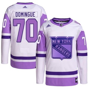 Men's New York Rangers Louis Domingue Adidas Authentic Hockey Fights Cancer Primegreen Jersey - White/Purple
