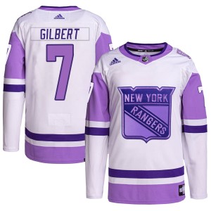 Men's New York Rangers Rod Gilbert Adidas Authentic Hockey Fights Cancer Primegreen Jersey - White/Purple