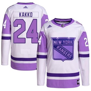Men's New York Rangers Kaapo Kakko Adidas Authentic Hockey Fights Cancer Primegreen Jersey - White/Purple