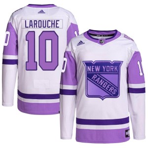 Men's New York Rangers Pierre Larouche Adidas Authentic Hockey Fights Cancer Primegreen Jersey - White/Purple