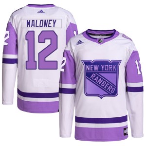 Men's New York Rangers Don Maloney Adidas Authentic Hockey Fights Cancer Primegreen Jersey - White/Purple
