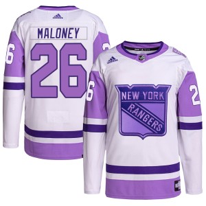 Men's New York Rangers Dave Maloney Adidas Authentic Hockey Fights Cancer Primegreen Jersey - White/Purple
