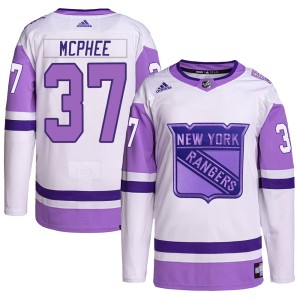 Men's New York Rangers George Mcphee Adidas Authentic Hockey Fights Cancer Primegreen Jersey - White/Purple
