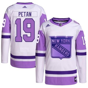 Men's New York Rangers Nic Petan Adidas Authentic Hockey Fights Cancer Primegreen Jersey - White/Purple