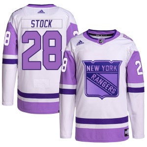 Men's New York Rangers P.j. Stock Adidas Authentic Hockey Fights Cancer Primegreen Jersey - White/Purple