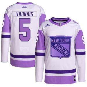 Men's New York Rangers Carol Vadnais Adidas Authentic Hockey Fights Cancer Primegreen Jersey - White/Purple