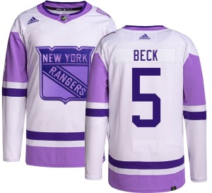 Youth New York Rangers Barry Beck Adidas Authentic Hockey Fights Cancer Jersey -