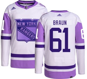 Youth New York Rangers Justin Braun Adidas Authentic Hockey Fights Cancer Jersey -