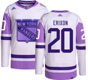 Youth New York Rangers Jan Erixon Adidas Authentic Hockey Fights Cancer Jersey -