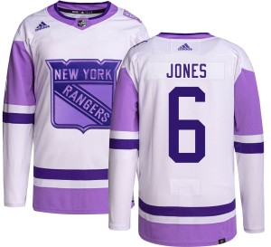 Youth New York Rangers Zac Jones Adidas Authentic Hockey Fights Cancer Jersey -