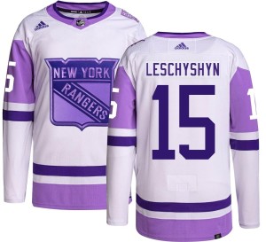 Youth New York Rangers Jake Leschyshyn Adidas Authentic Hockey Fights Cancer Jersey -