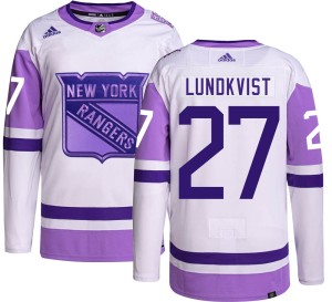 Youth New York Rangers Nils Lundkvist Adidas Authentic Hockey Fights Cancer Jersey -