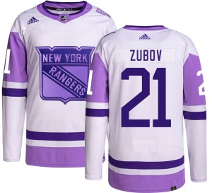Youth New York Rangers Sergei Zubov Adidas Authentic Hockey Fights Cancer Jersey -