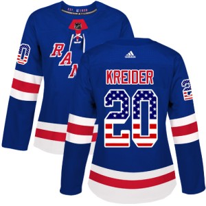 Women's New York Rangers Chris Kreider Adidas Authentic USA Flag Fashion Jersey - Royal Blue