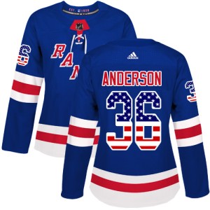 Women's New York Rangers Glenn Anderson Adidas Authentic USA Flag Fashion Jersey - Royal Blue