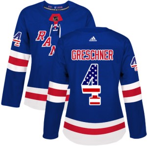 Women's New York Rangers Ron Greschner Adidas Authentic USA Flag Fashion Jersey - Royal Blue
