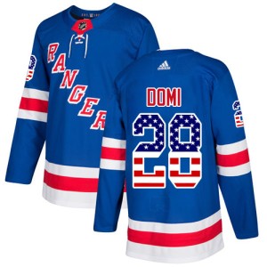 Men's New York Rangers Tie Domi Adidas Authentic USA Flag Fashion Jersey - Royal Blue